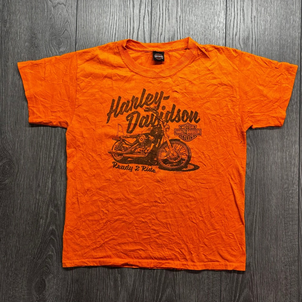 Harley Davidson T-Shirt Orange Ready 2 Ride Four Rivers Kentucky Y2K Medium